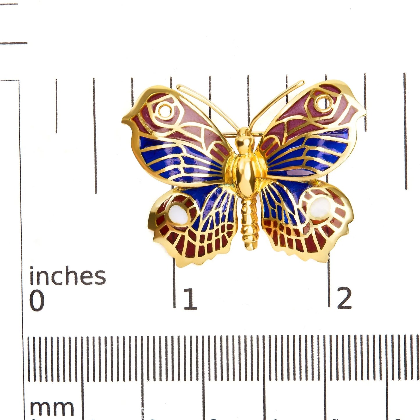 Enameled Butterfly Brooch Pin - 18K Yellow Gold
