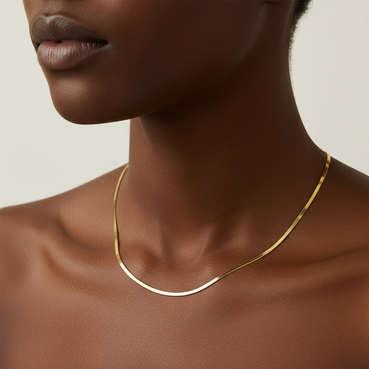 Unisex Solid 14K Gold 2.8mm Imperial Herringbone Chain Necklace