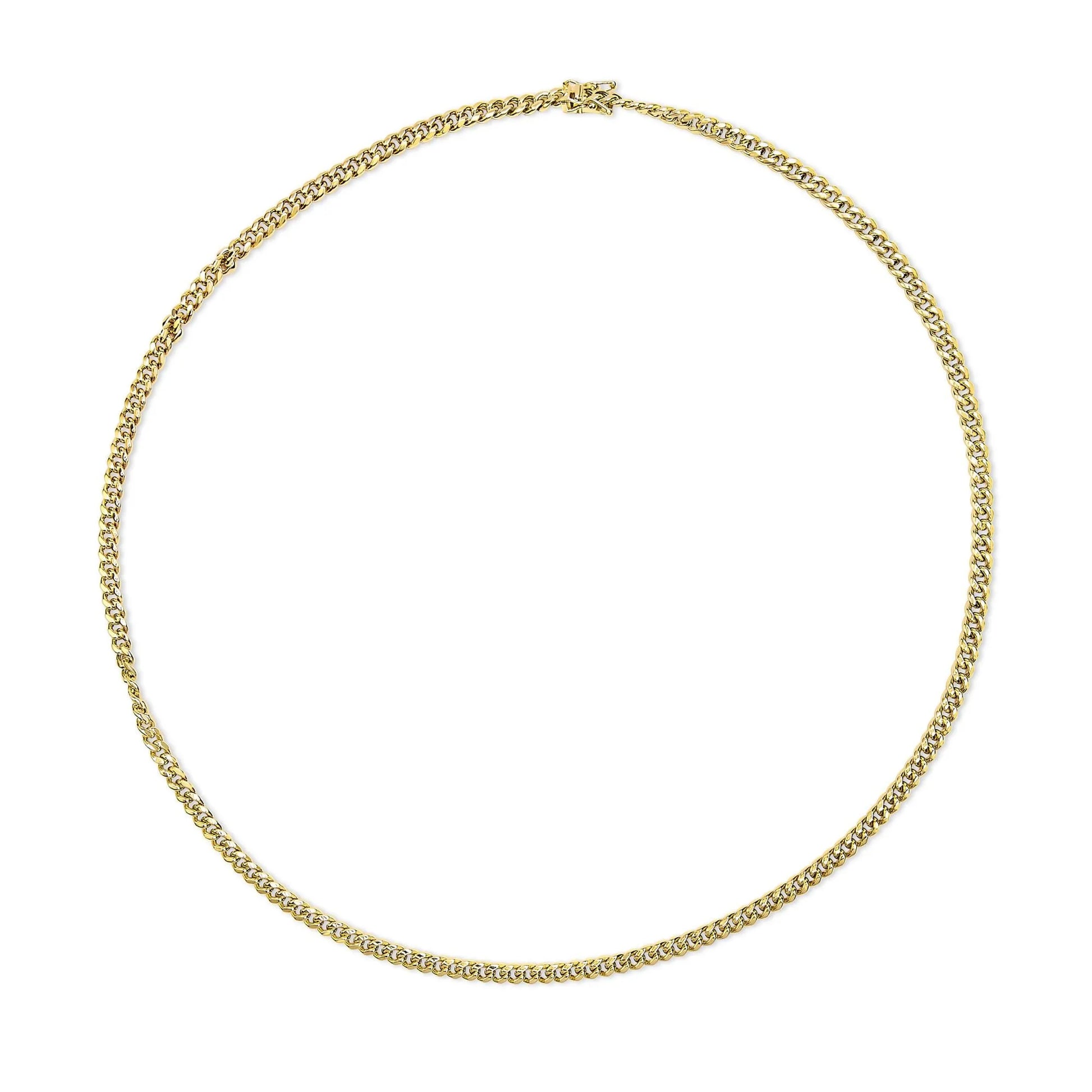 Semi-Solid 14K Yellow Gold 4.5mm Miami Cuban Chain Necklace - classic Cuban design 