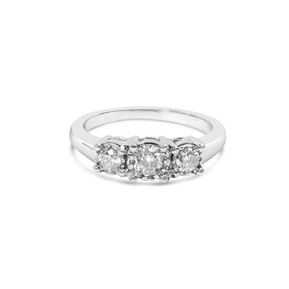 Round Lab Grown Diamond Three Stone Illusion Plate Ring