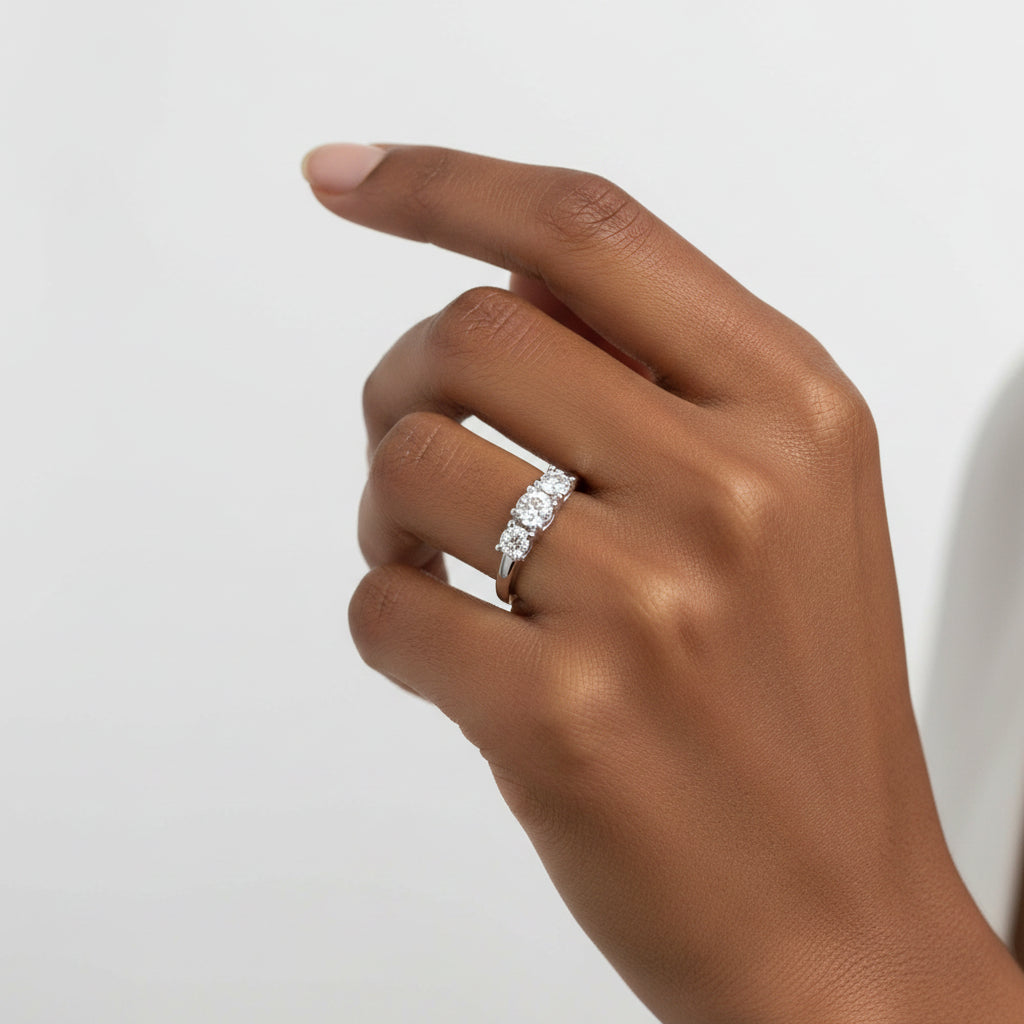 14K White Gold 1/2 Cttw Miracle Set Round Lab Grown Diamond Three Stone Illusion Plate Ring (F-G Color, VS1-VS2 Clarity)