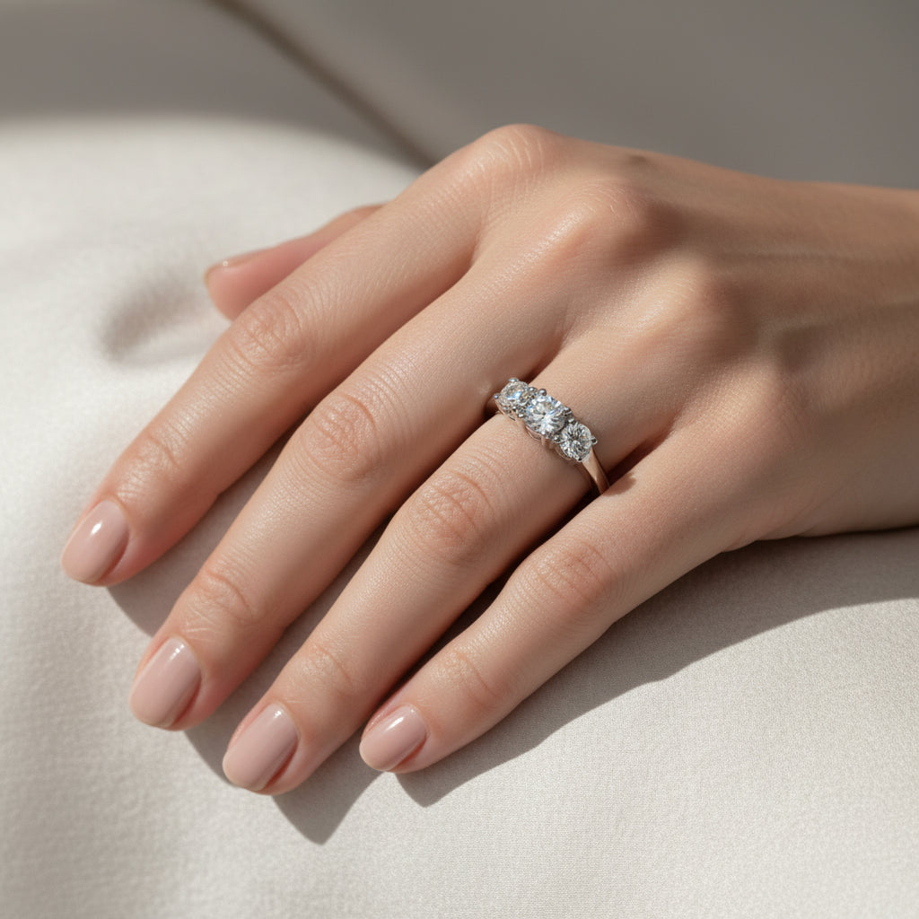 14K White Gold 1/2 Cttw Miracle Set Round Lab Grown Diamond Three Stone Illusion Plate Ring (F-G Color, VS1-VS2 Clarity)