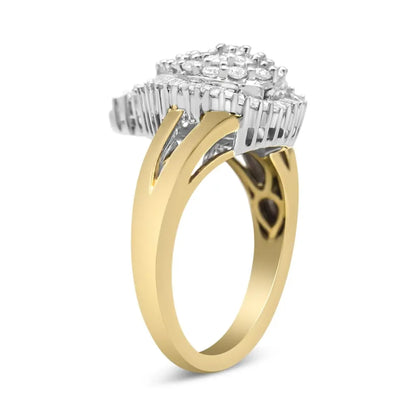 14K Gold Round & Baguette Diamond Ballerina Cocktail Ring side view