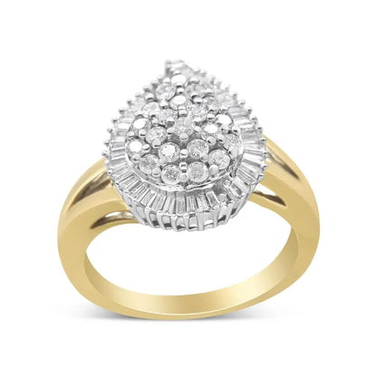 Round and Baguette-Cut Diamond Ballerina Cocktail Ring