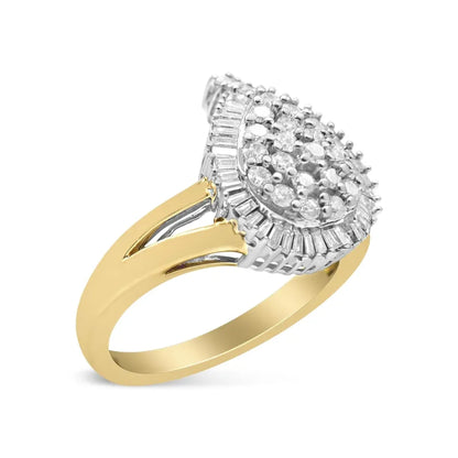 Round and Baguette-Cut Diamond Ballerina Cocktail Ring