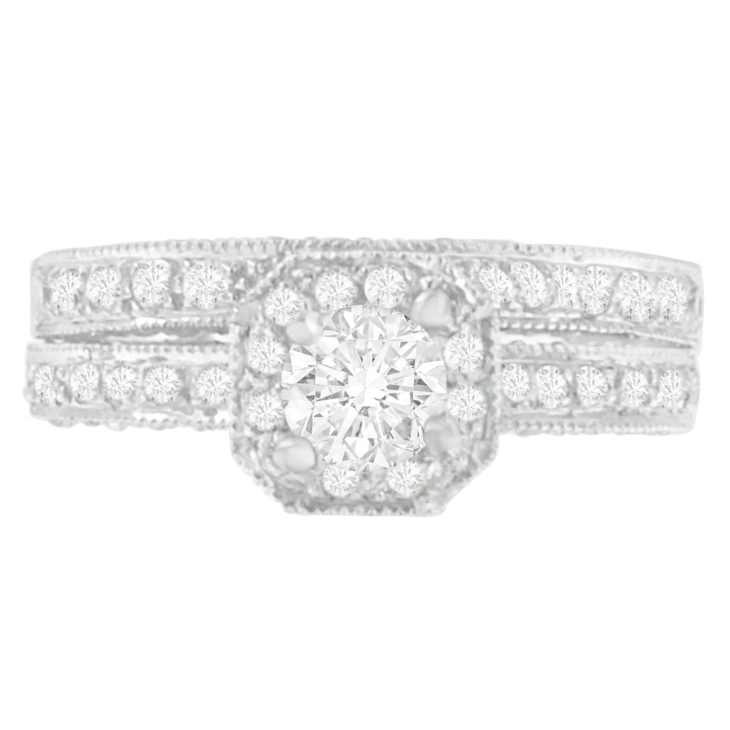 14K White Gold 1 ct. TDW Round Cut Diamond Ring-A true classic
