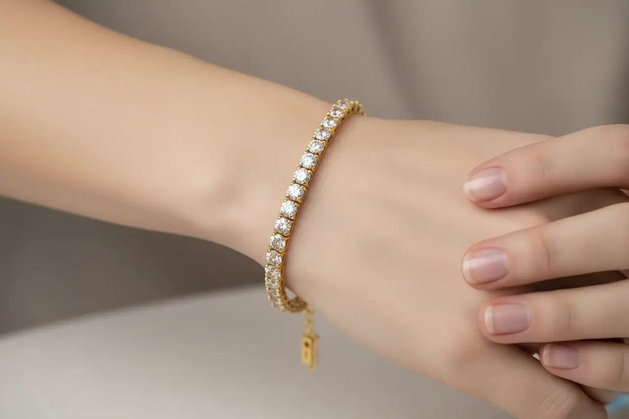 14k Gold Plated Silver Diamond Classic Link Tennis Bracelet