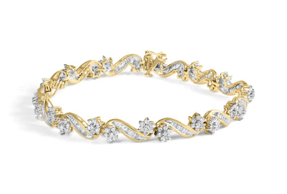 10k Yellow Gold 3.00 Ctw Round-Cut and Baguette-Cut Bracelet - elegance and sophistication.