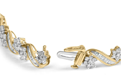 Round-Cut and Baguette-Cut Floral Link Bracelet