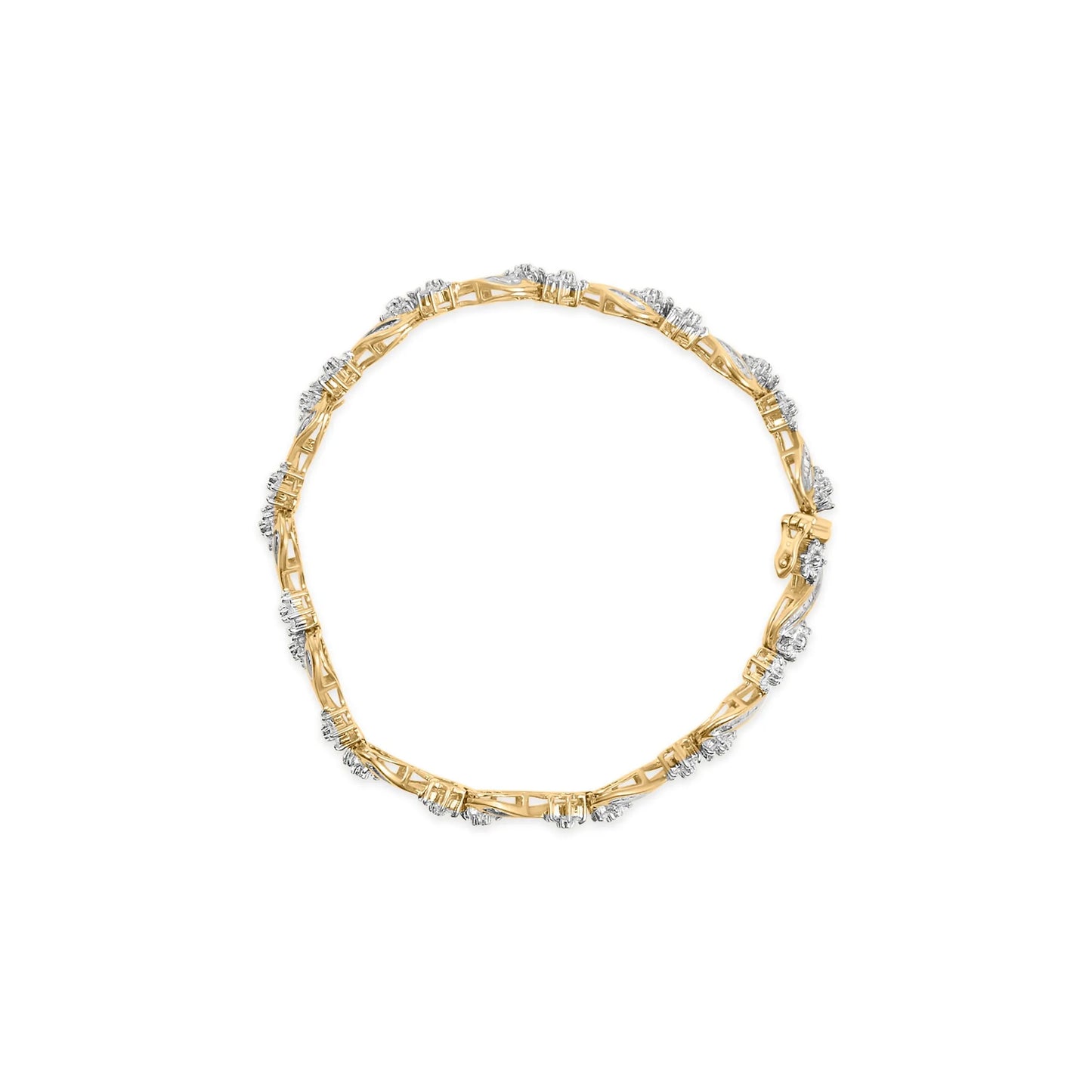 Round-Cut and Baguette-Cut Floral Link Bracelet