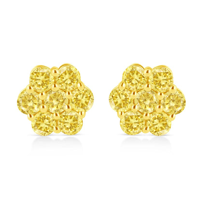 Round-Cut Color Treated Diamond Floral Cluster Stud Earring
