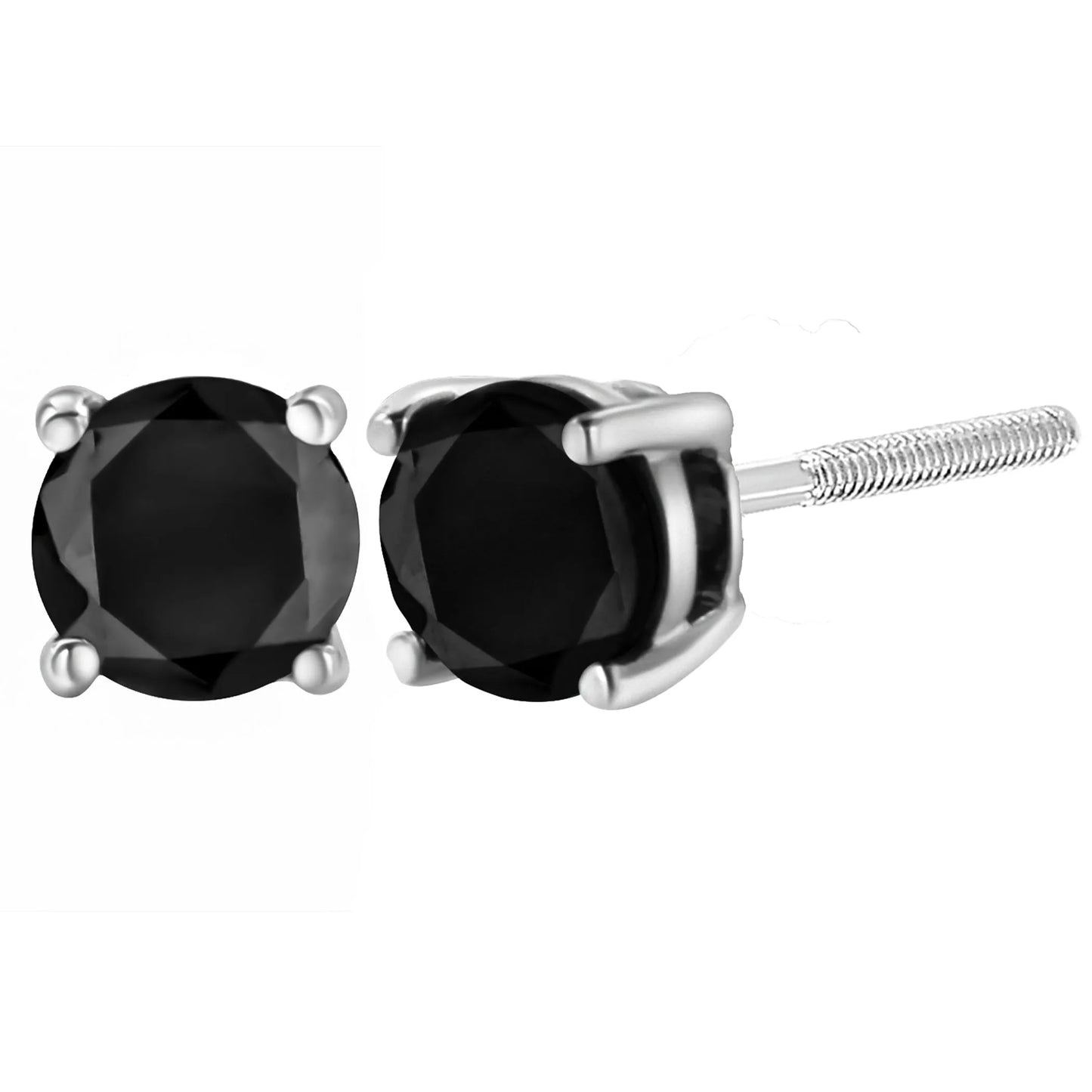 Round Brilliant-Cut Black Diamond Bezel-Set Stud Earrings- Electro-coated with genuine rhodium