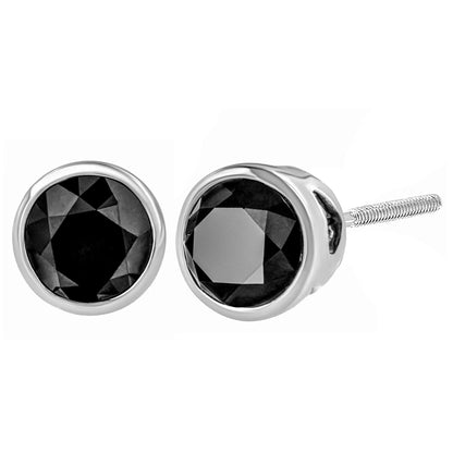 Round Brilliant-Cut Black Diamond Bezel-Set Stud Earrings - modern flair