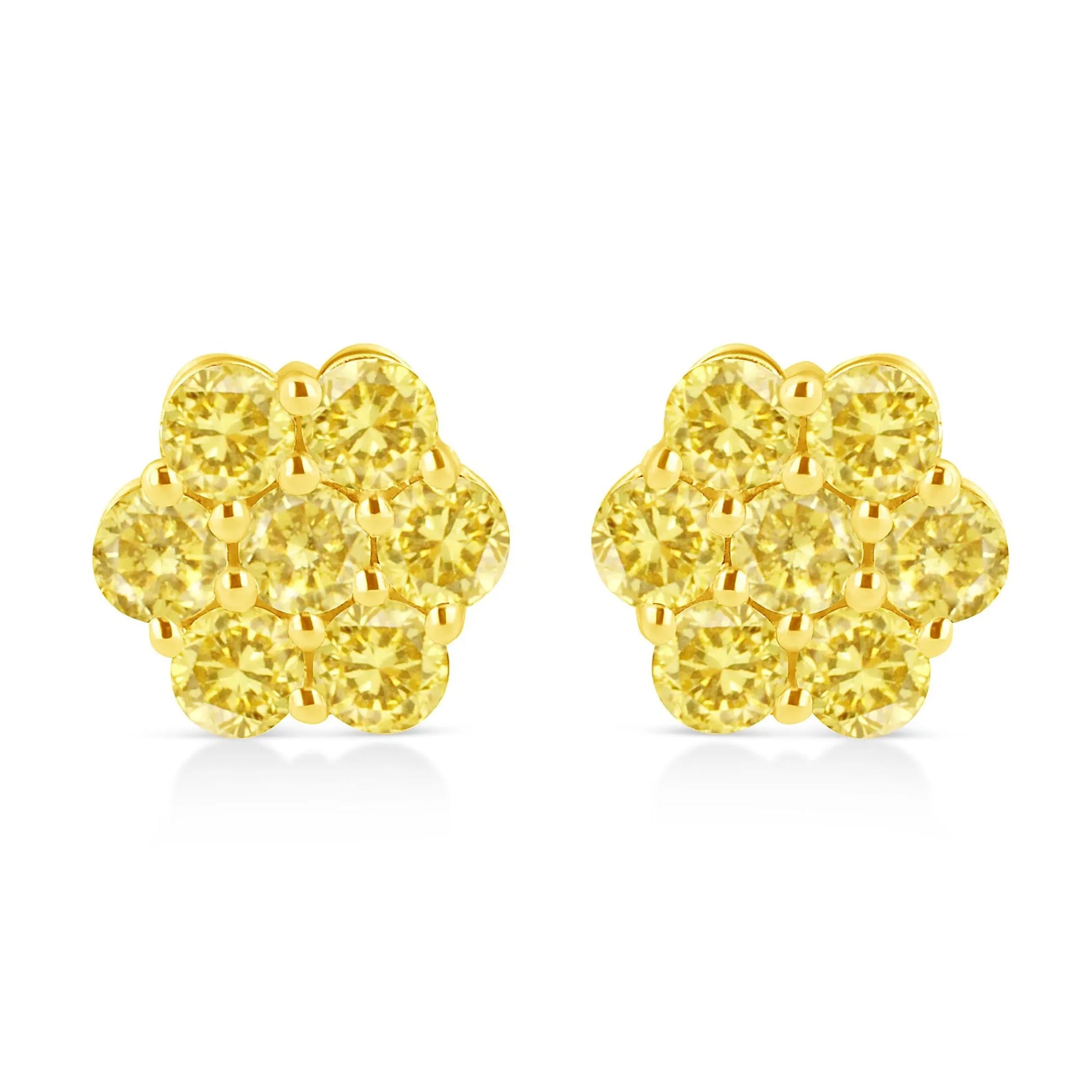 Round-Cut Color Treated Diamond Floral Cluster Stud Earring