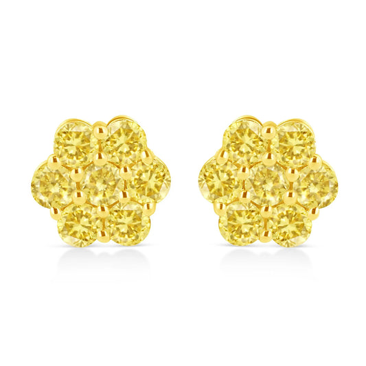 .925 Sterling Silver  Prong Set Round-Cut Treated Colored Diamond Floral Cluster Stud Earring - Choice of Diamond Colors and Total Weights - Pack Of: 1 | Metal color: White