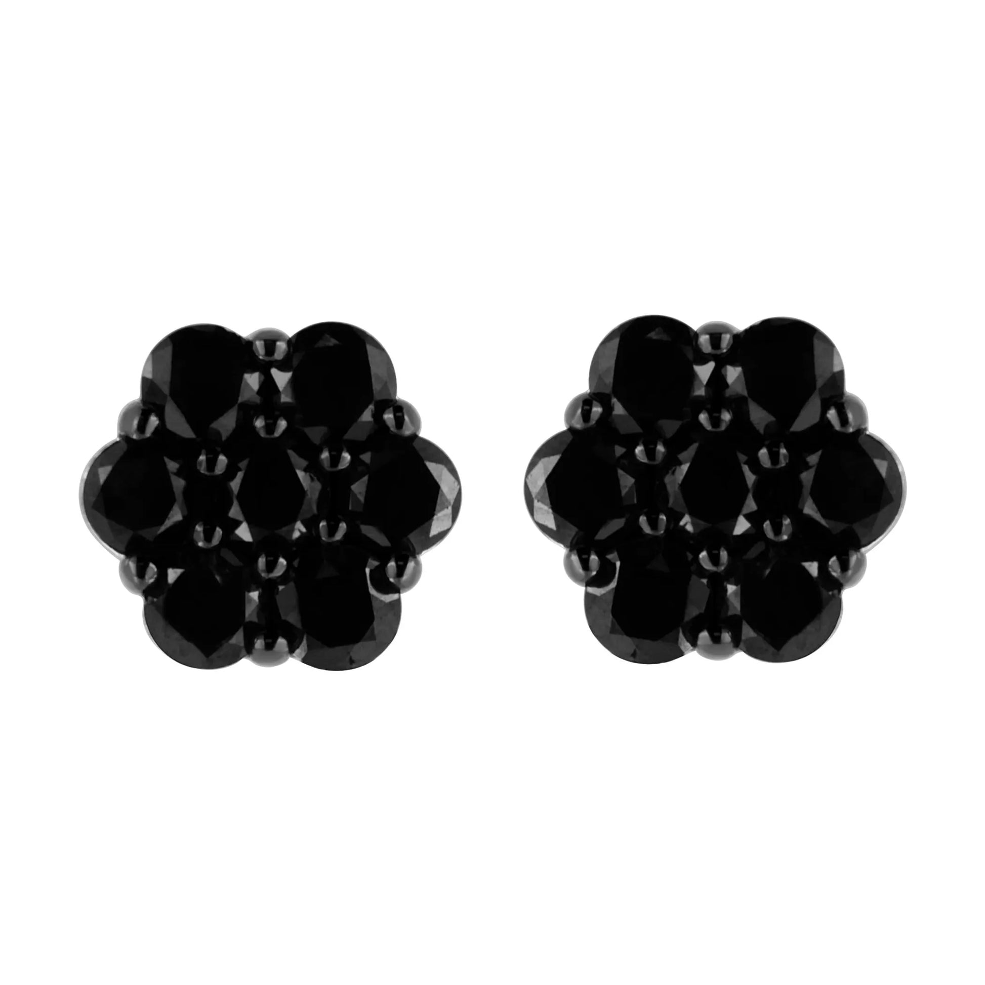 Round-Cut Color Treated Diamond Floral Cluster Stud Earring in black