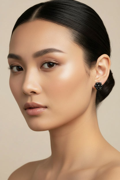 Round-Cut Treated Colored Diamond Floral Cluster Stud Earrings