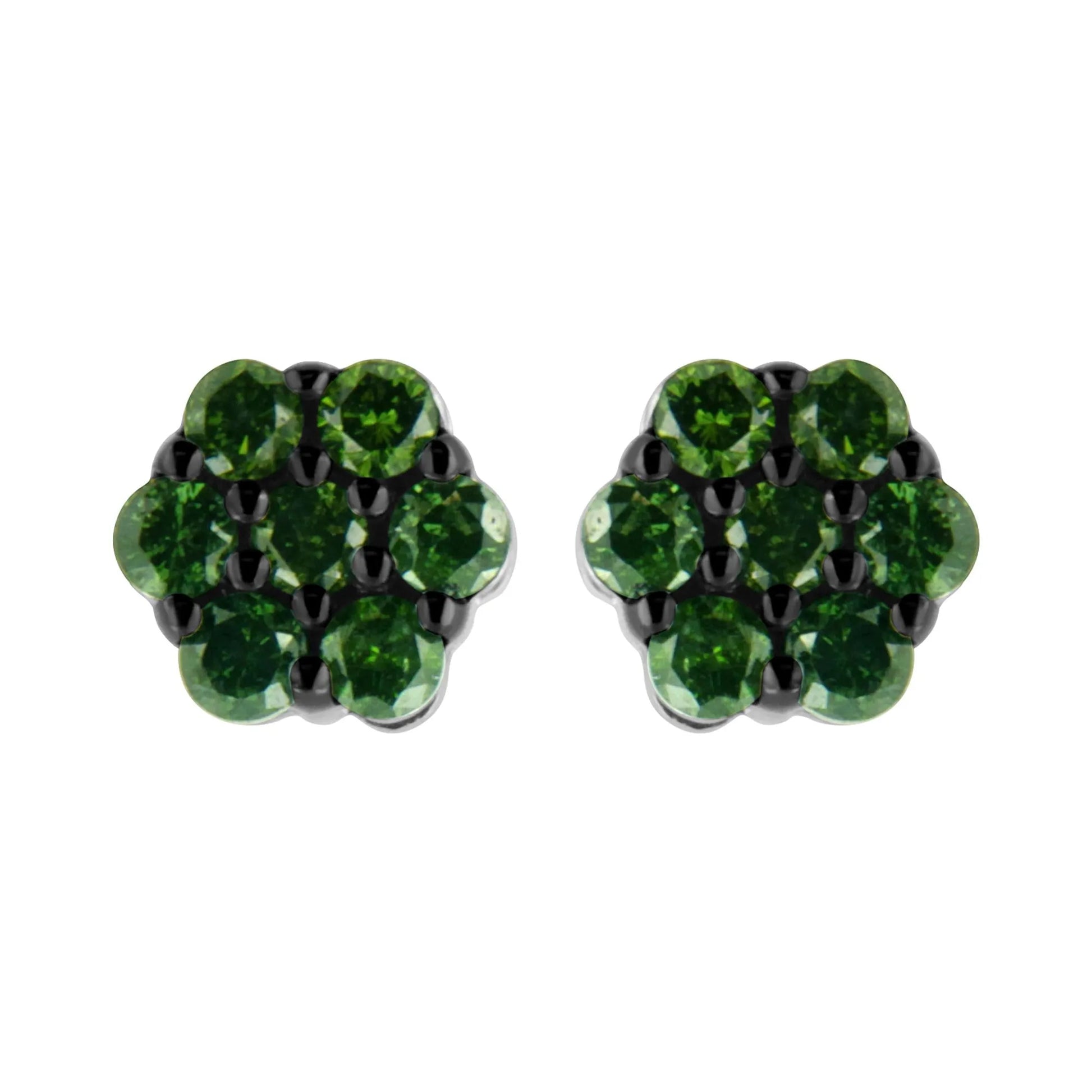 Round-Cut Color Treated Diamond Floral Cluster Stud Earring in green
