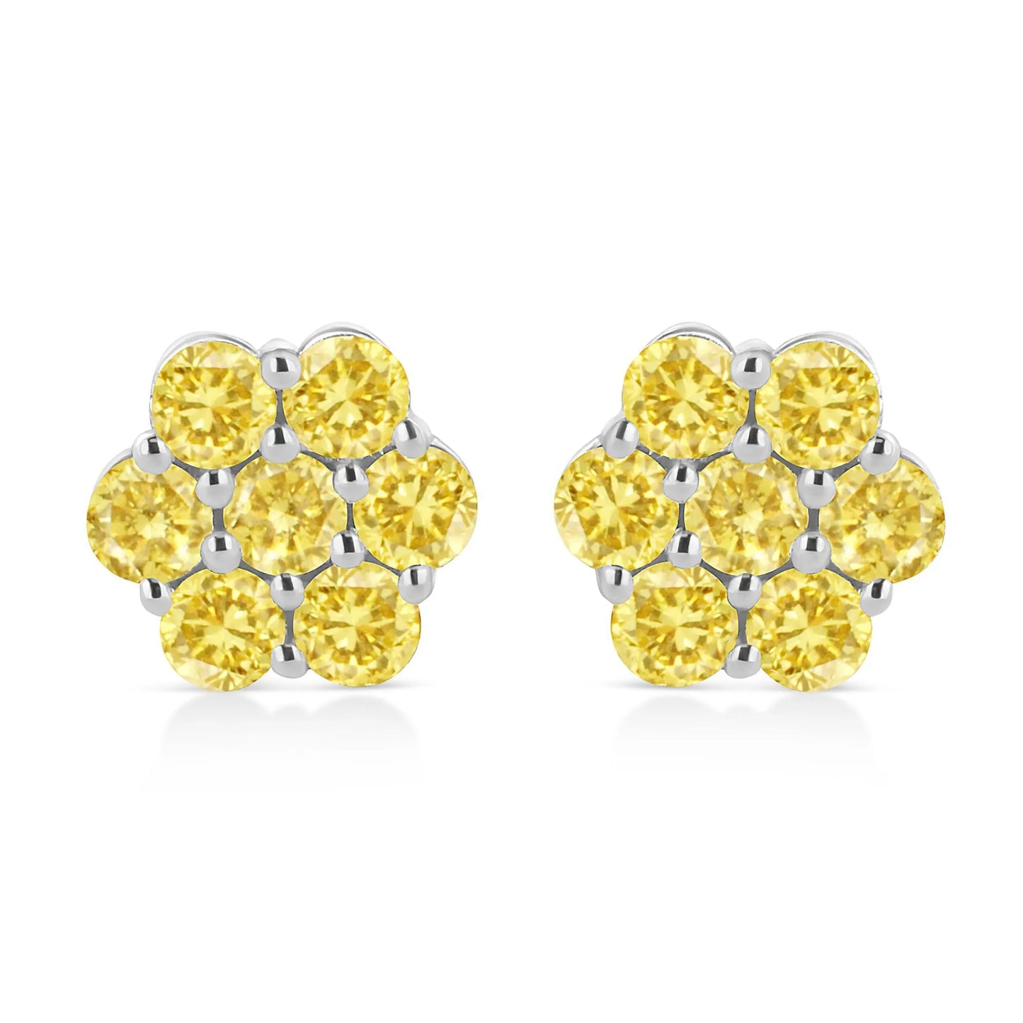 Round-Cut Color Treated Diamond Floral Cluster Stud Earring