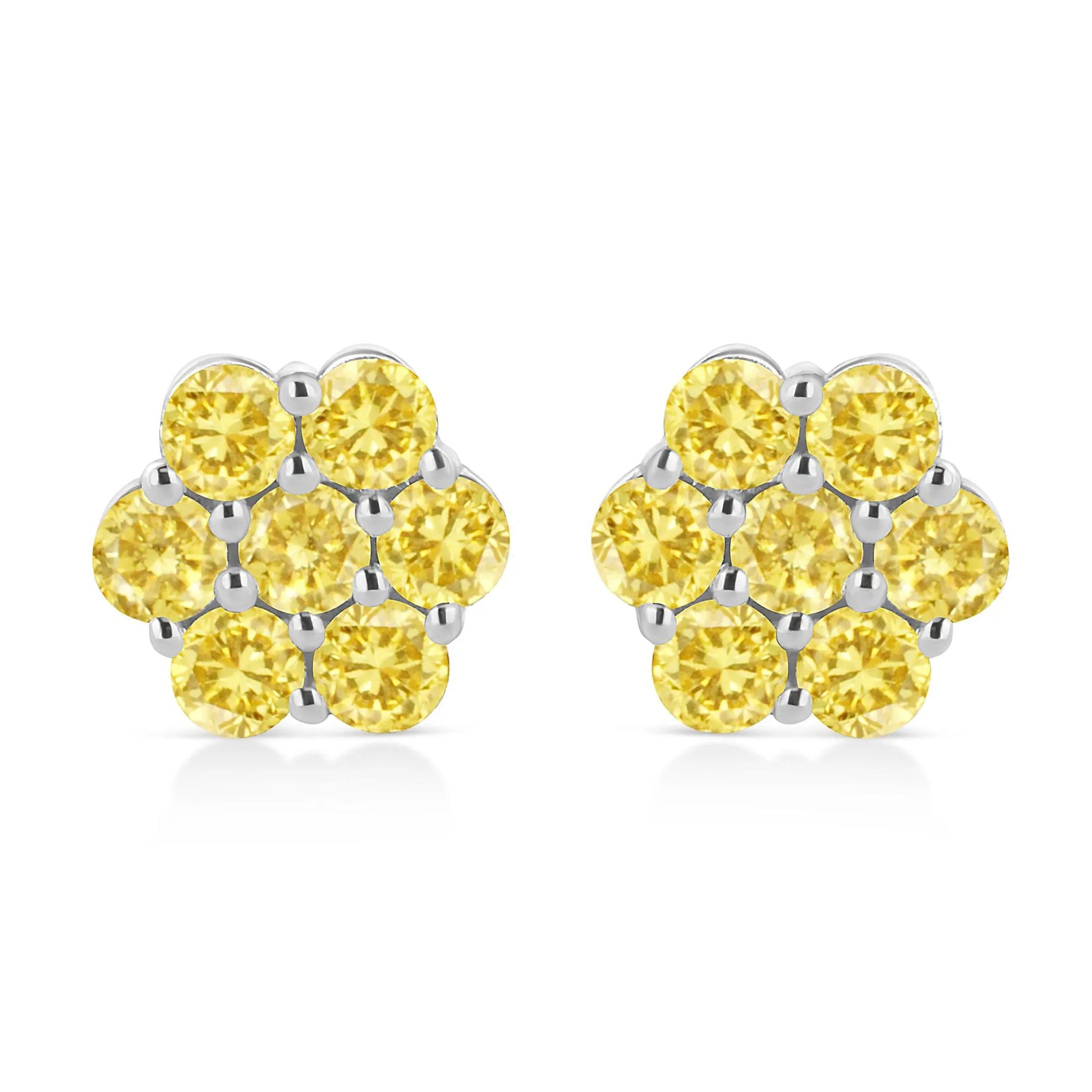 Round-Cut Color Treated Diamond Floral Cluster Stud Earring