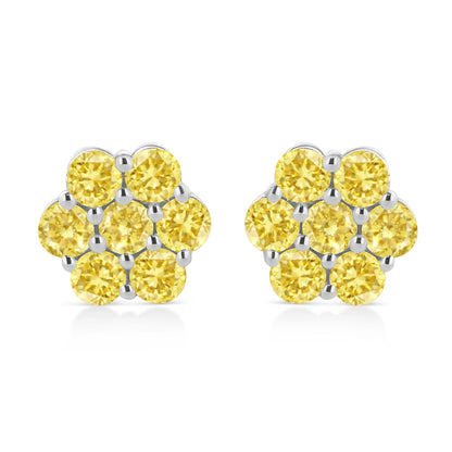 Round-Cut Color Treated Diamond Floral Cluster Stud Earring