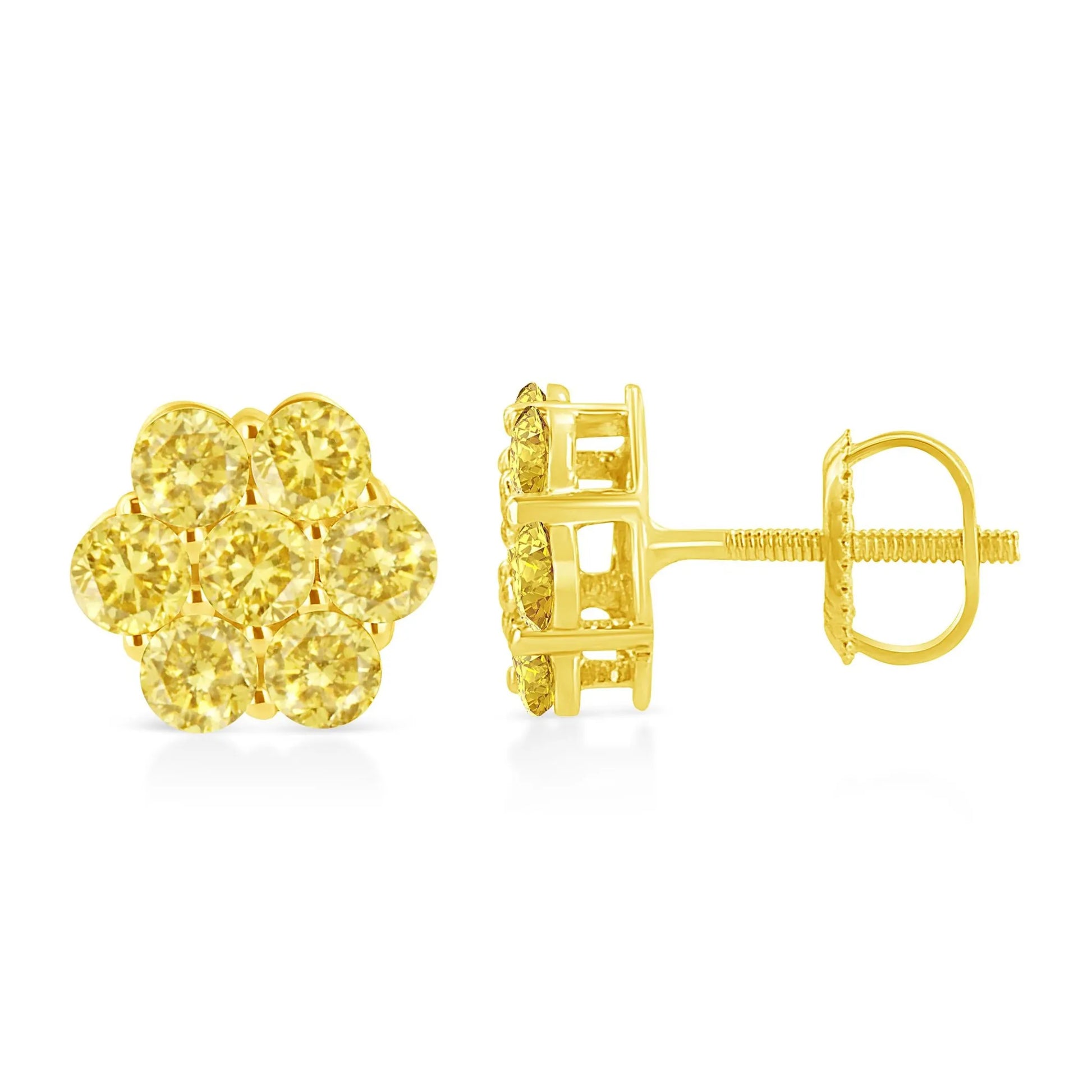 Round-Cut Color Treated Diamond Floral Cluster Stud Earring