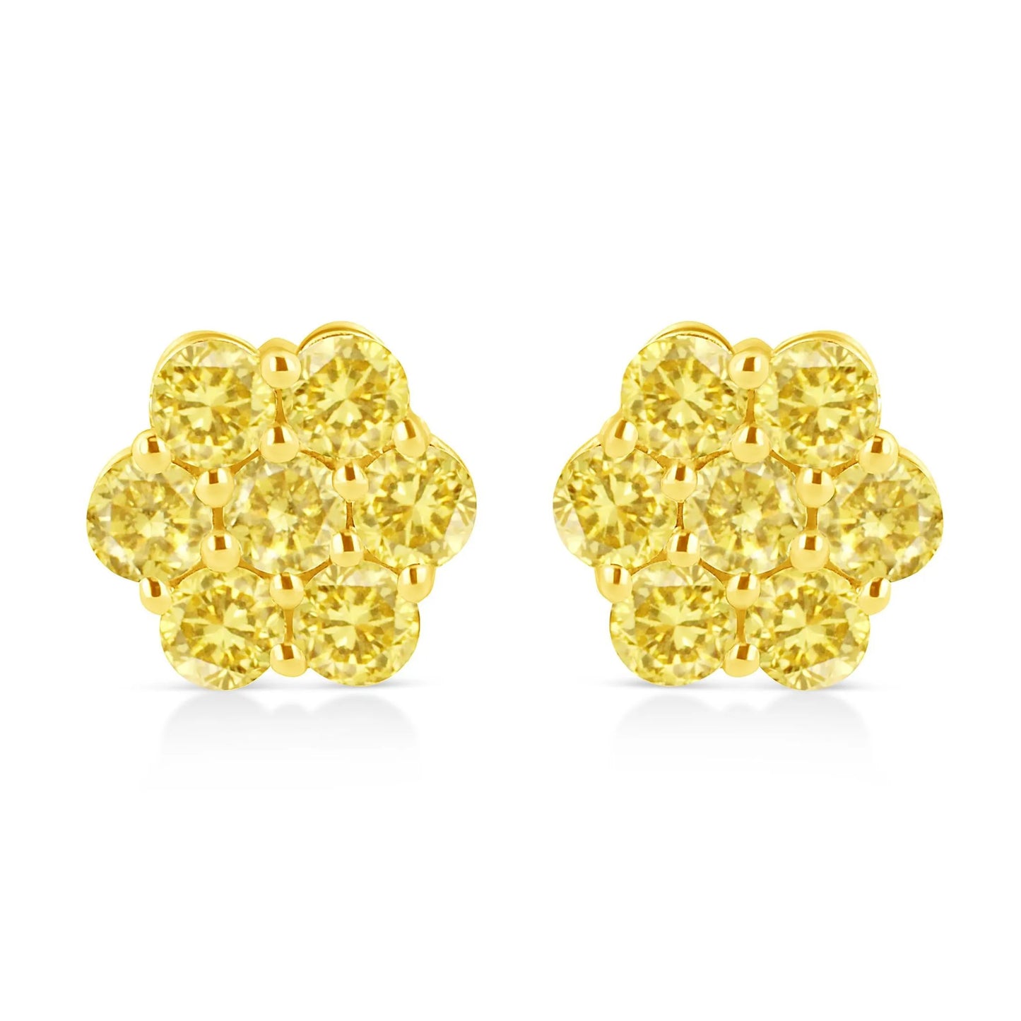 Round-Cut Color Treated Diamond Floral Cluster Stud Earring