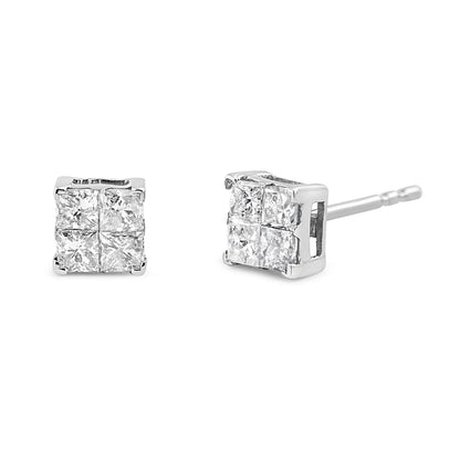 10K White Gold Princess-Cut Diamond Composite Stud Earrings