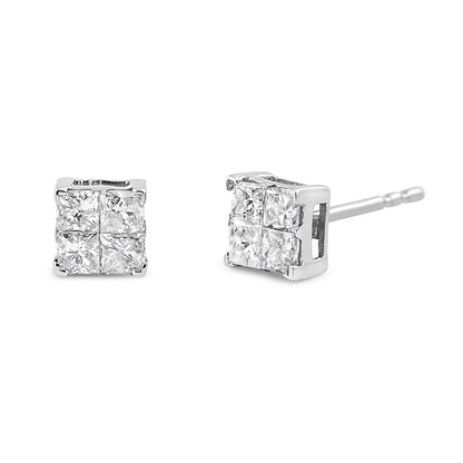 10K White Gold Princess-Cut Diamond Composite Stud Earrings - 1.00 cttw