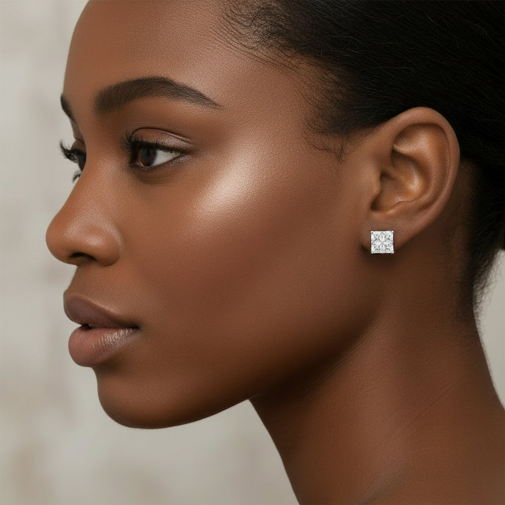 10K White Gold 1.00 cttw Princess-Cut Diamond Composite Square Shape Stud Earrings