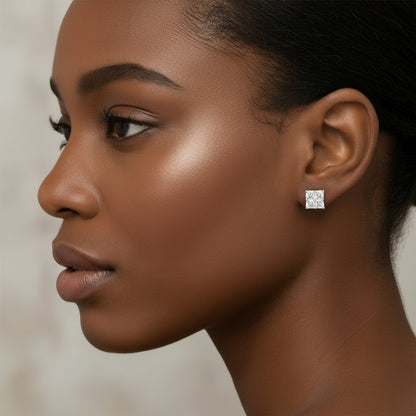 10K White Gold 1.00 cttw Princess-Cut Diamond Composite Square Shape Stud Earrings