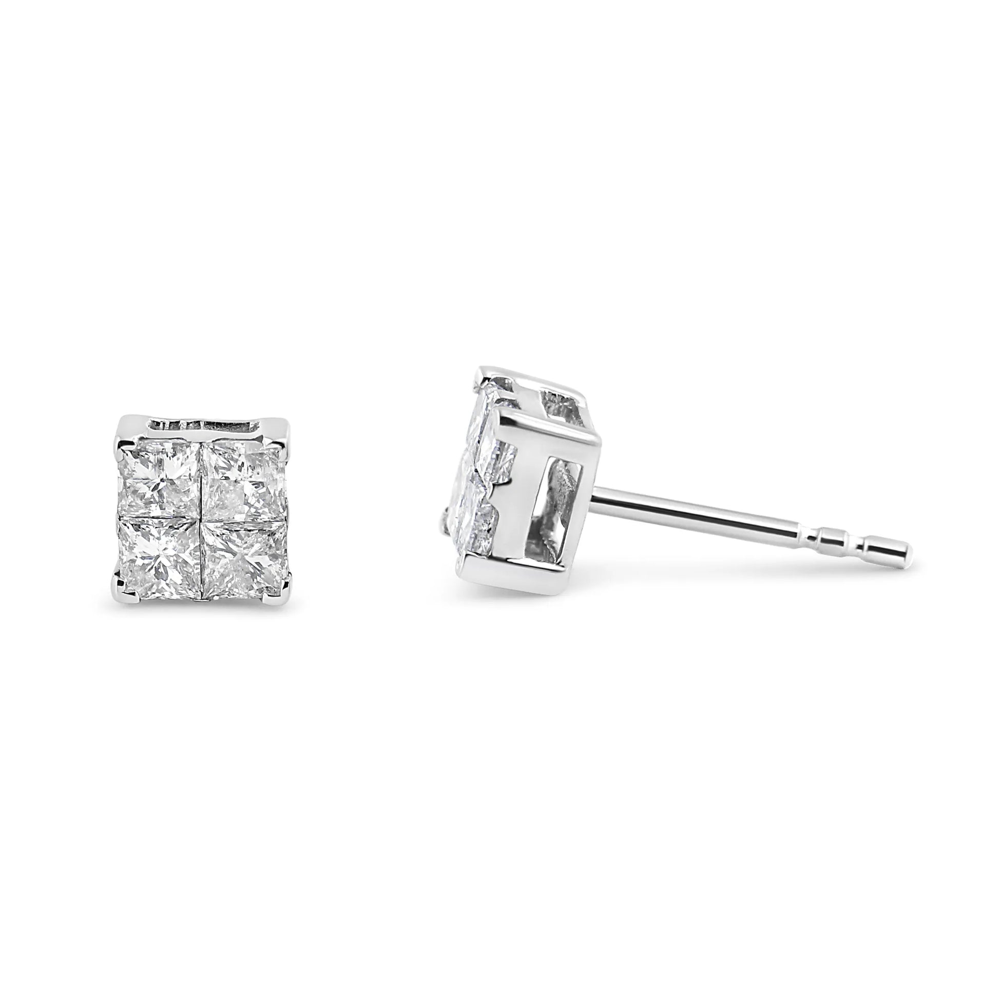 Princess-Cut Diamond Composite Square Shape Stud Earrings
