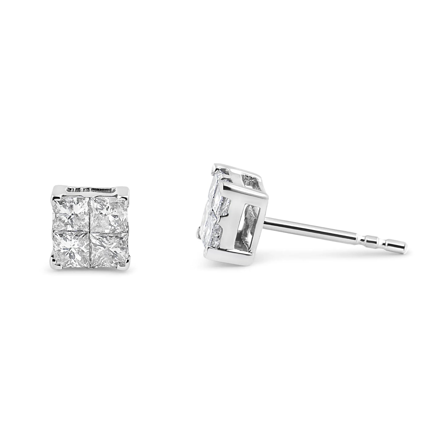 10K White Gold Princess-Cut Diamond Composite Stud Earrings showing stud
