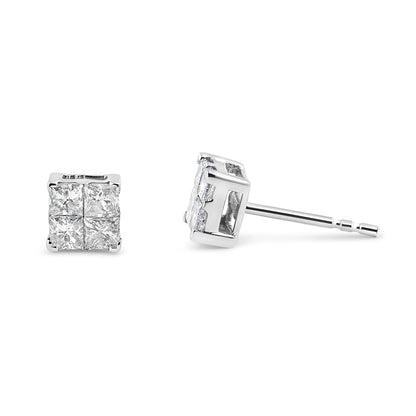 10K White Gold Princess-Cut Diamond Composite Stud Earrings showing stud