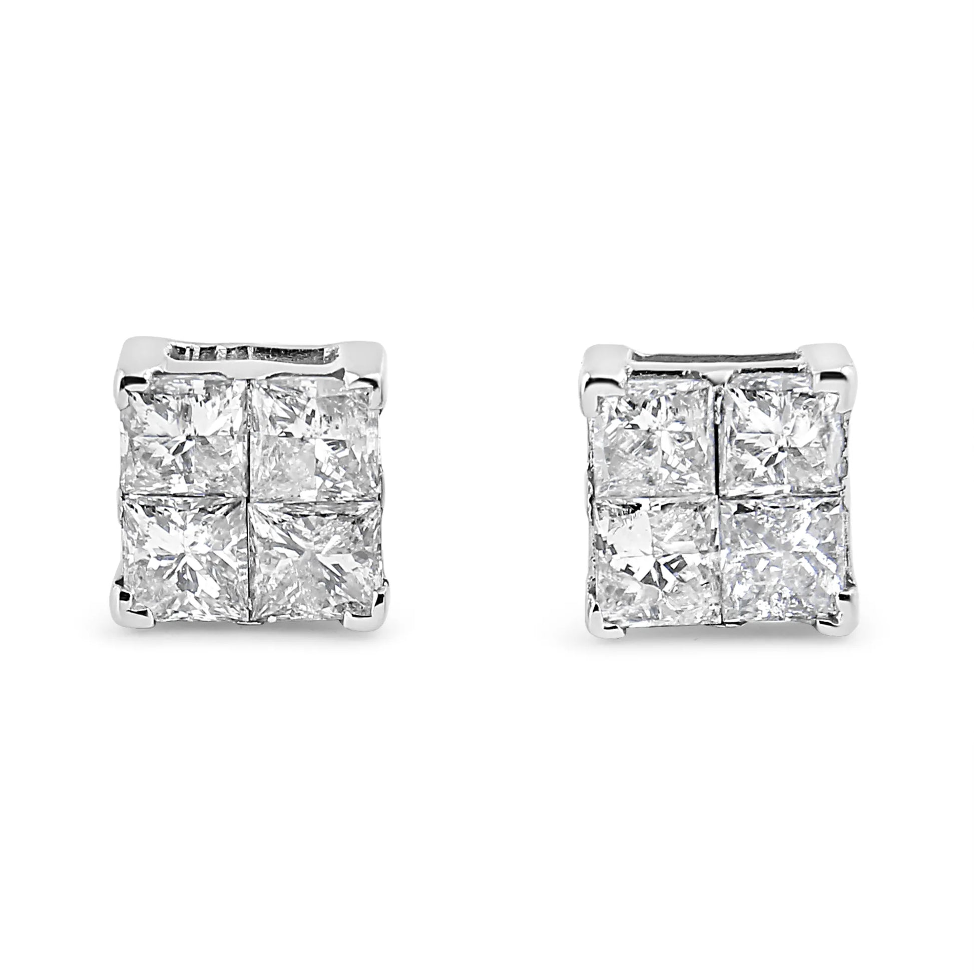 Princess-Cut Diamond Composite Square Shape Stud Earrings