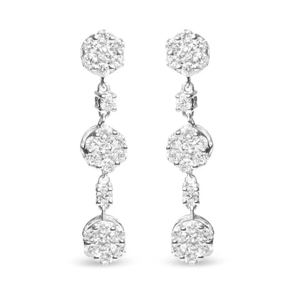 14K White Gold Diamond Composite Cluster Floral Drop Earrings