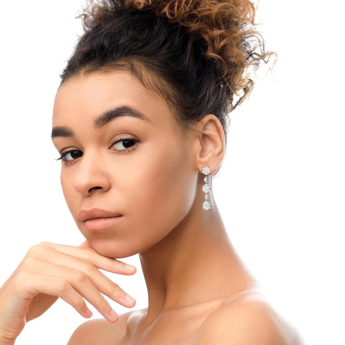 Diamond Composite Cluster Floral Drop Earrings