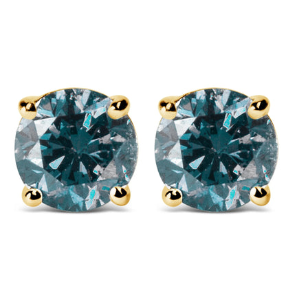 Blue Diamond 4-Prong Classic Solitaire Stud Earrings