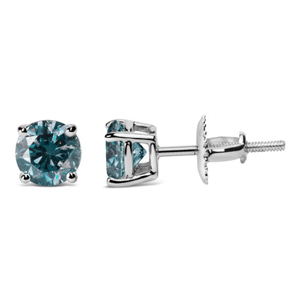 Blue Diamond 4-Prong Classic Solitaire Stud Earrings