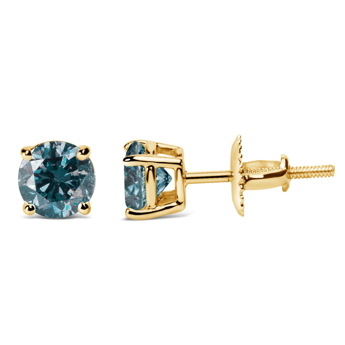 Blue Diamond 4-Prong Classic Solitaire Stud Earrings