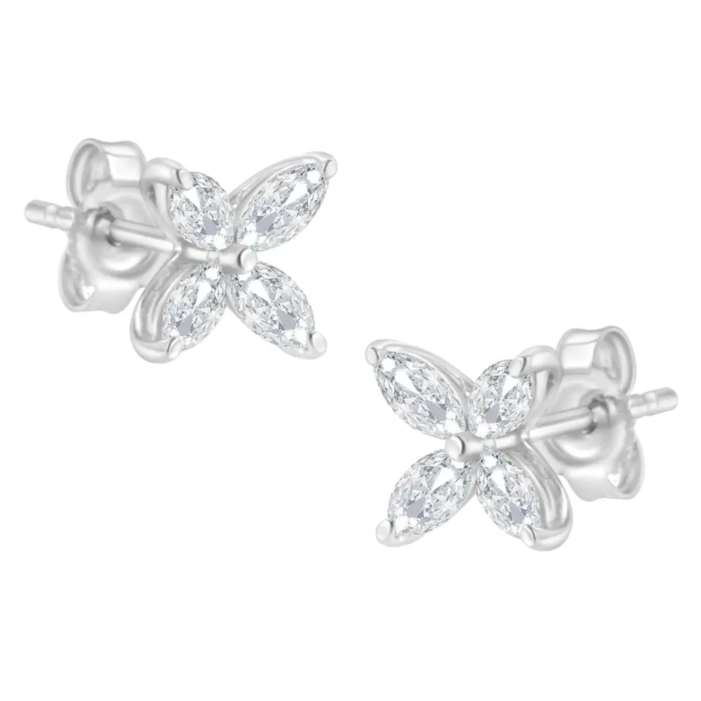 Marquise Diamond Stone Floral Leaf Stud Earrings