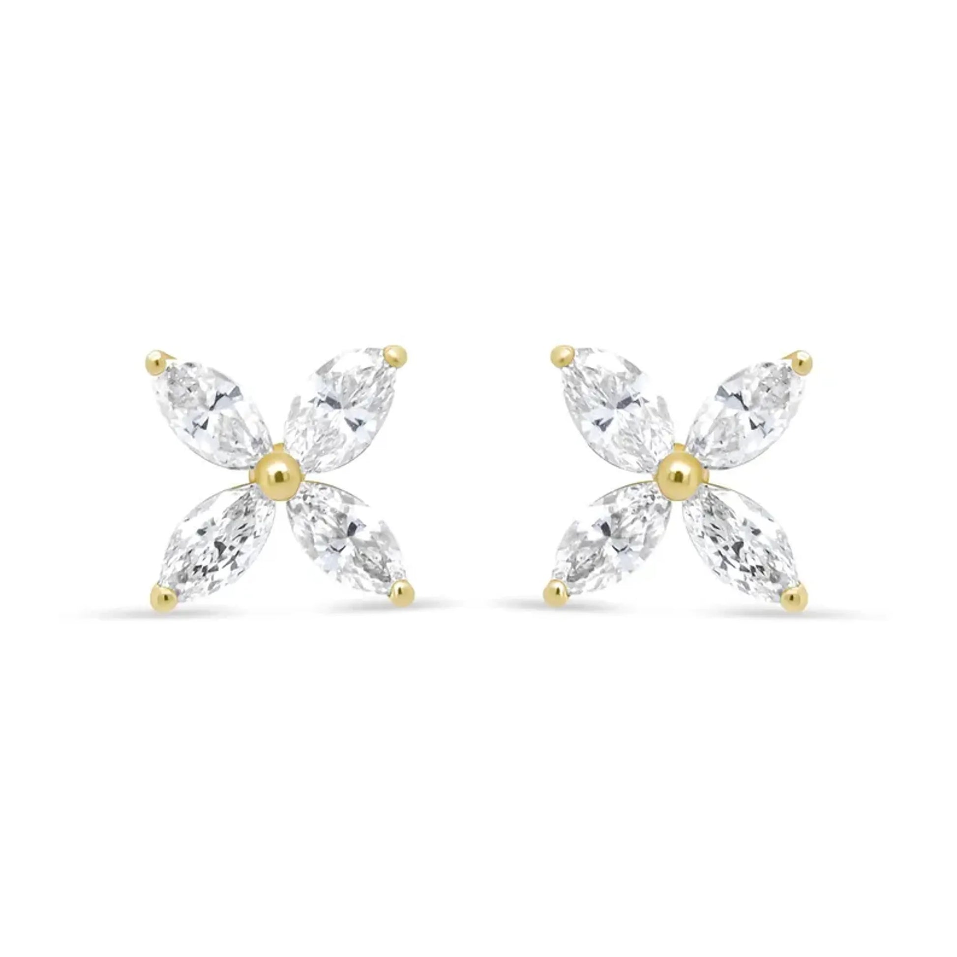 Marquise Diamond Stone Floral Leaf Stud Earrings