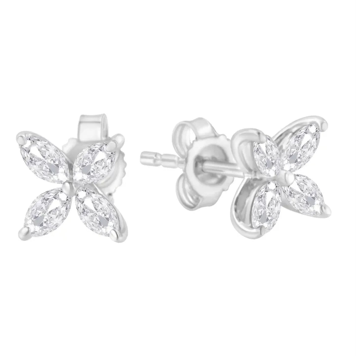 Marquise Diamond Stone Floral Leaf Stud Earrings