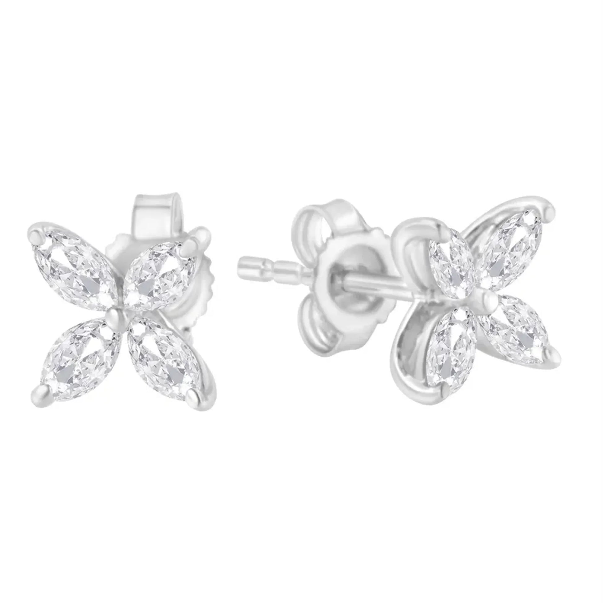 Marquise Diamond Stone Floral Leaf Stud Earrings