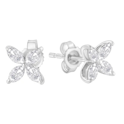 Marquise Diamond Stone Floral Leaf Stud Earrings