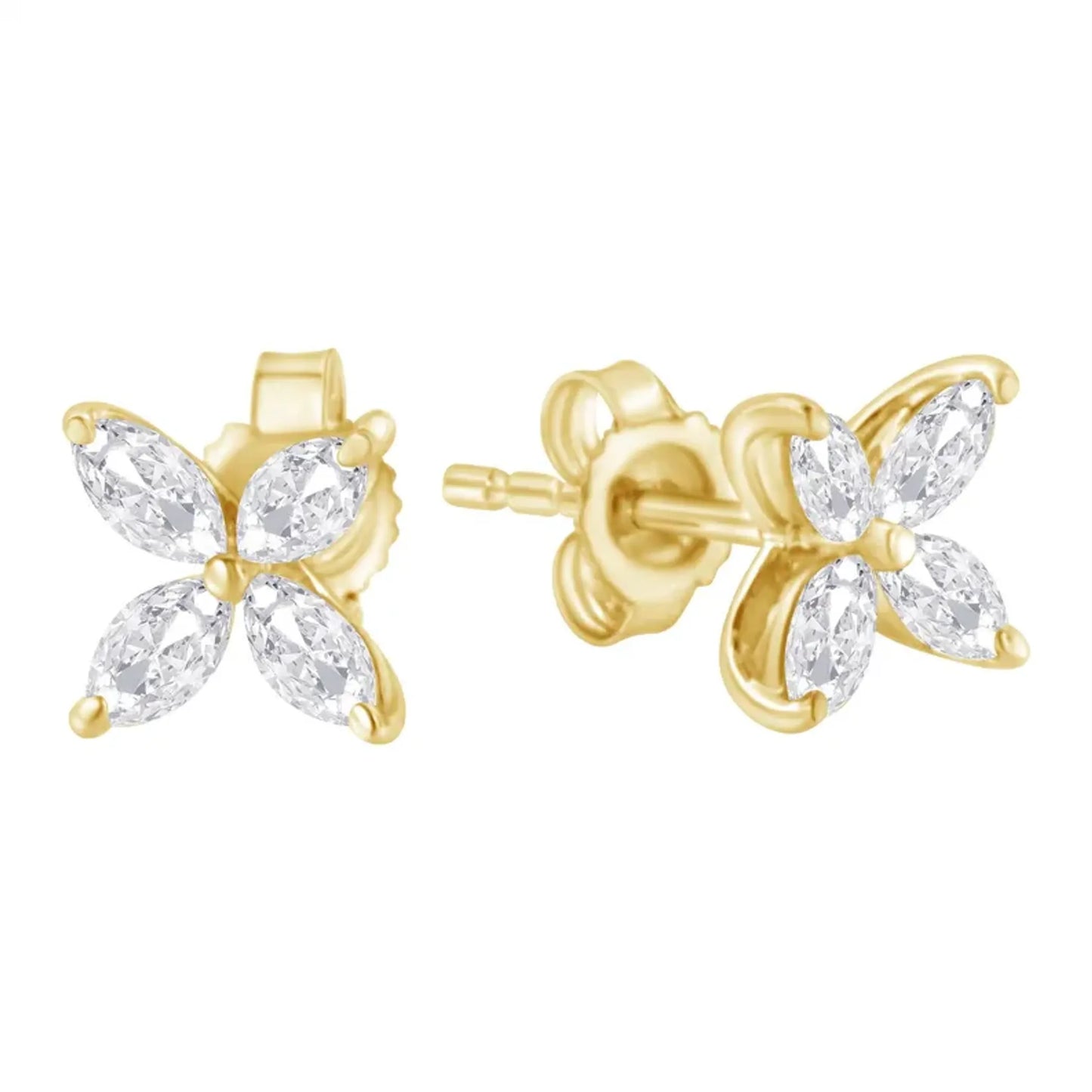 Marquise Diamond Stone Floral Leaf Stud Earrings