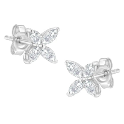 Marquise Diamond Stone Floral Leaf Stud Earrings