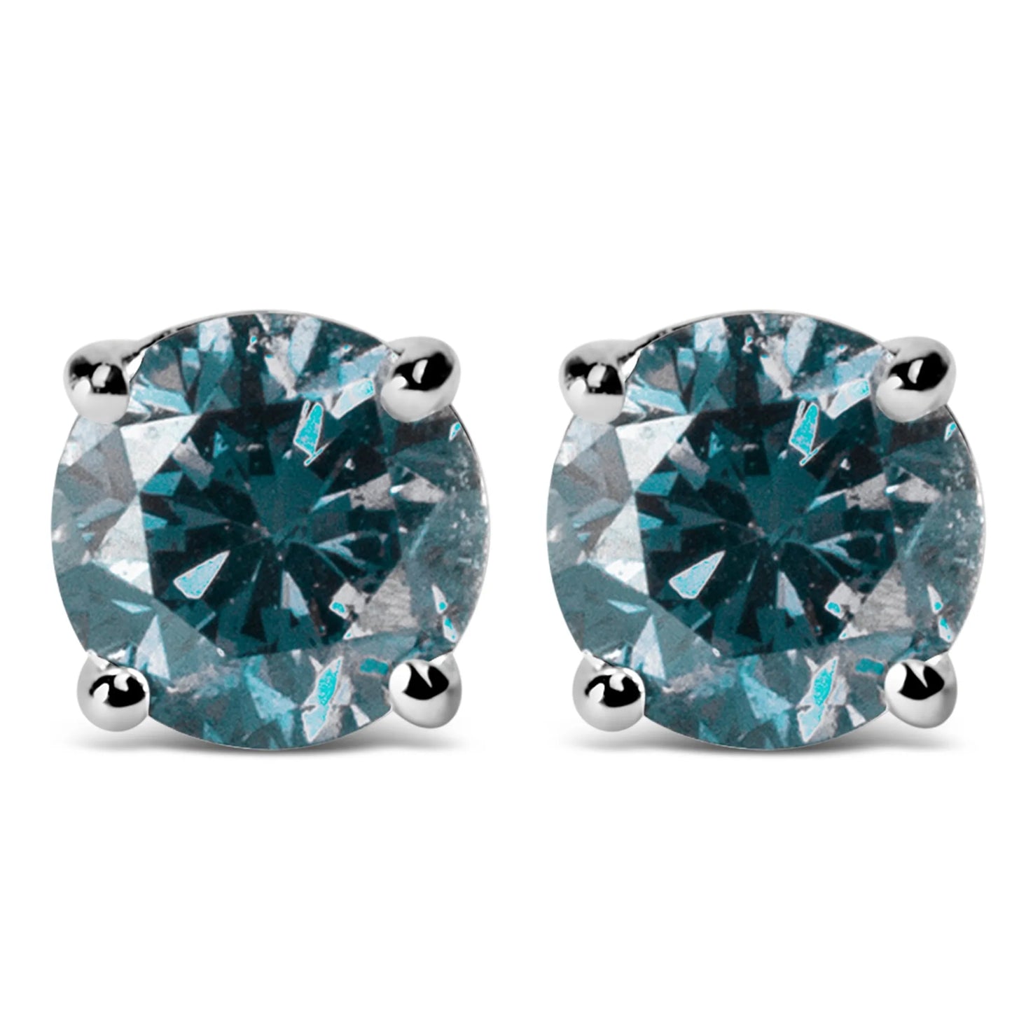 Blue Diamond 4-Prong Classic Solitaire Stud Earrings