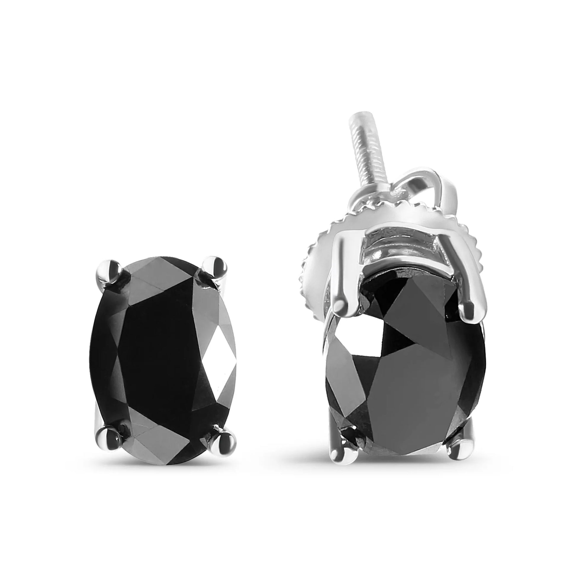 Oval Cut Black Diamond Solitaire Stud Earrings