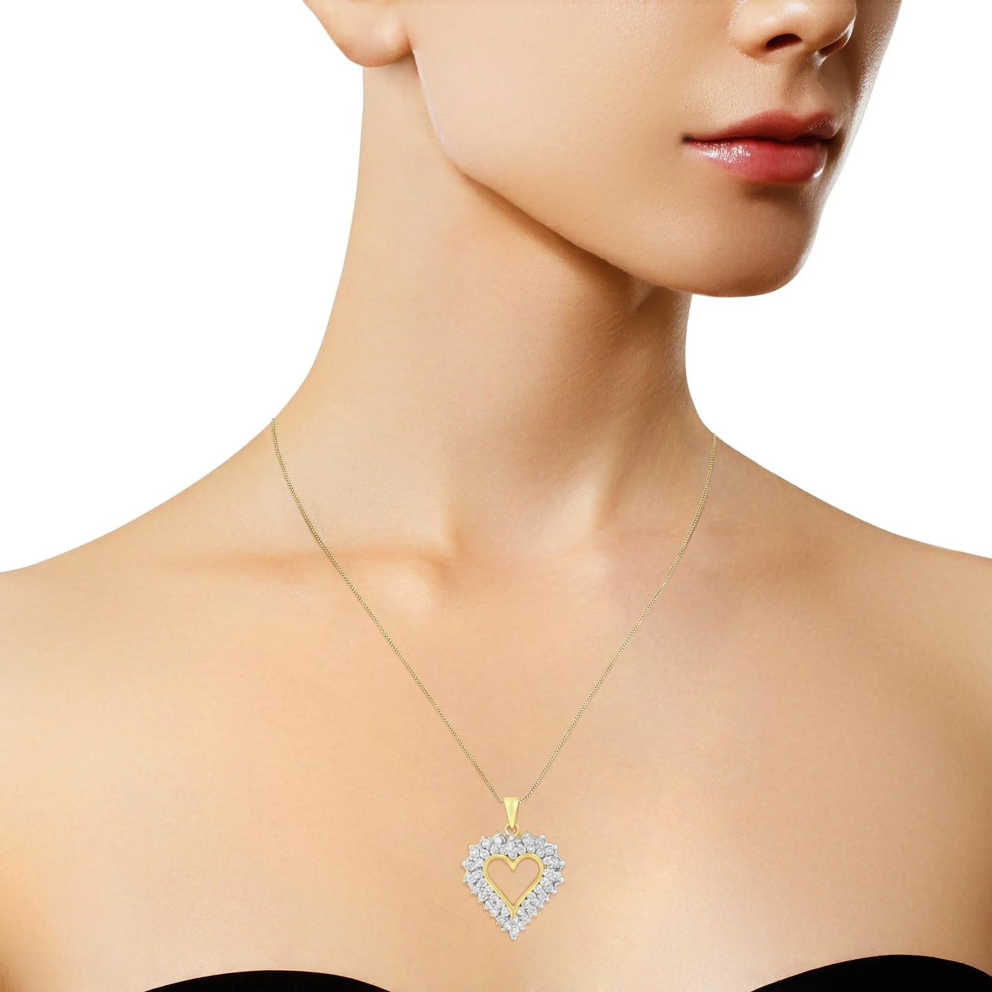 Diamond Shadow Frame Heart Pendant Necklace